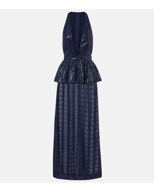 Adriana Degreas Sequined Peplum Maxi Dress - Blue