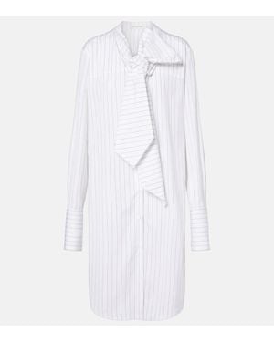 Dries Van Noten Striped Tie-Neck Cotton Minidress - White