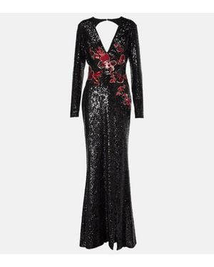 Elie Saab Embroidered Sequined Gown - Black