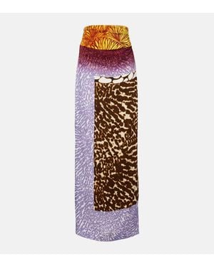 Dries Van Noten Falda Midi De Seda Estampada - Multicolor