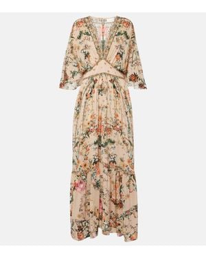 CAMILLA Floral Embellished Silk Maxi Dress - Natural