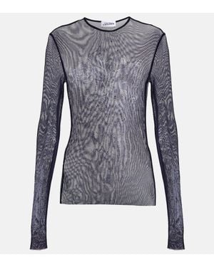 Jean Paul Gaultier Crystal-Embellished Printed Mesh Top - Blue