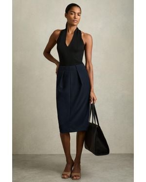 Reiss Gabi - Navy Tailored Midi Suit Skirt, 12 - Blue