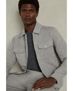 Reiss Medina - Grey Melange Zipped Interlock-jersey Overshirt, Xs