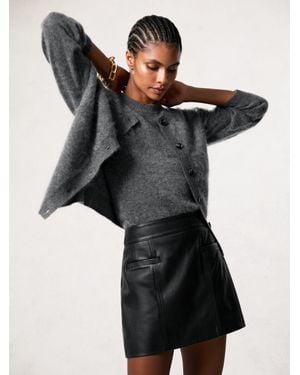 Reiss Seema - Black Leather Welt-pocket Mini Skirt, Us 6 - Natural