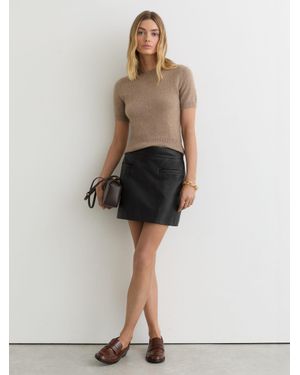 Reiss Seema - Black Leather Welt-pocket Mini Skirt, Us 6 - Natural
