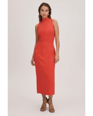 Florere Crepe Fitted Midi Dress - Red