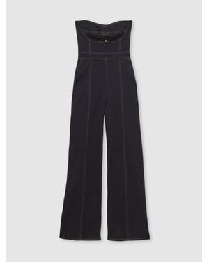 Reiss Strapless Wide Leg Denim Jumpsuit - Blue