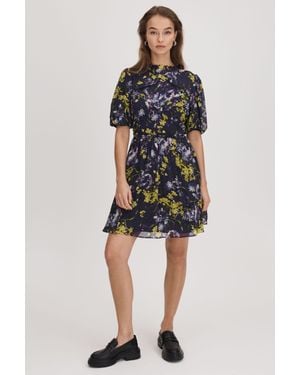 Florere Printed Puff Sleeve Mini Dress, Dark - Purple