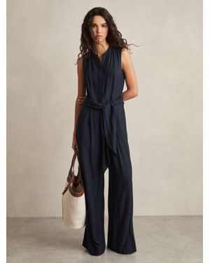 Reiss Wide-Leg Belted Jumpsuit - Blue