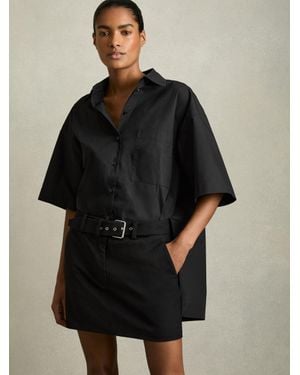 Reiss Cotton Woven Belted Shirt Dress - Black
