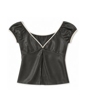 No Emotions Gunmetal Silk Top - Black