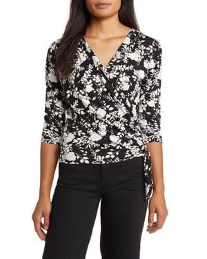 Loveappella Faux Tie Wrap Top - Black