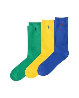 Polo Ralph Lauren Assorted 3-Pack Ribbed Cotton Blend Crew Socks - Blue