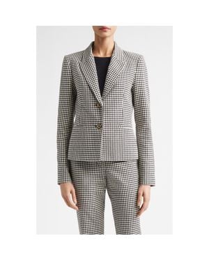 St. John Vichy Houndstooth Cotton Blend Jacket - Gray