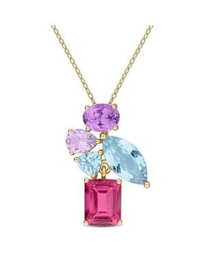 Julianna B Multi-Gem Cluster Pendant Necklace Plated - Pink