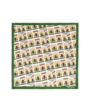 Lost Pattern Square Arch Print Silk Bandana - Green