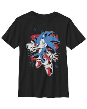 Sonic The Hedgehog Boy's Stars And Stripes Pose Graphic T-Shirt - Black
