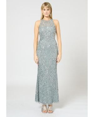 Beauut Embellished Sequin Beaded Long Maxi Dress - Blue