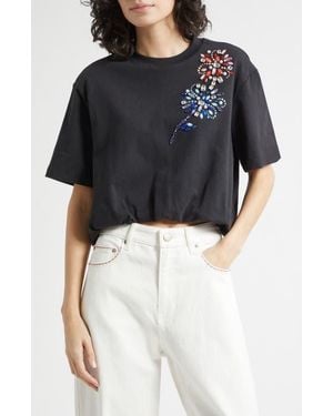 Cinq À Sept Davini Twilight Crystal & Bead Embellished Bubble Hem T-Shirt - Black