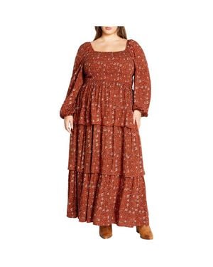 City Chic Dahlia Smocked Long Sleeve Tiered Maxi Dress