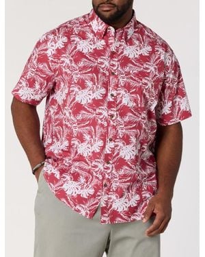 Harbor Bay by DXL Big & Tall Easy-Care Big Leaf Print Sport Shirt - Pink