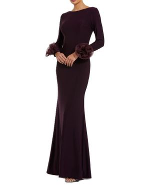 Mac Duggal One Sleeve Ruched Chiffon Gown With 3D Flower in