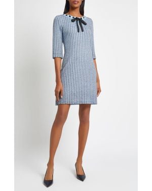 Ming Wang Bow Textured Knit Sweater Dress - Blue