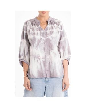 ocean + main Tie Dye Cotton Poplin Peasant Top - Purple