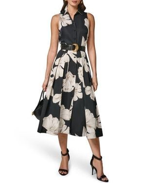 Donna Karan Floral Sleeveless Stretch Cotton Midi Shirtdress - Black