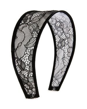 Tasha Embroidered Lace Headband - Black