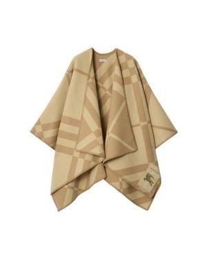 Burberry Check Wool Cashmere Cape - Natural