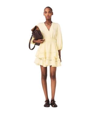 Maje Short Ruffled Dress - Natural