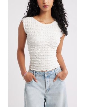 BP. Textured Open Back Knit Top - White