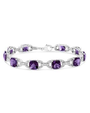 Haus of Brilliance 7Mm Cushion Cut Amethyst Gemstone And Diamond Tennis Link Bracelet - Blue