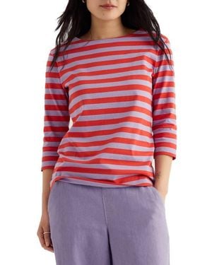 Seasalt Cornwall Sailor Stripe Three Quarter Sleeve Organic Cotton T-Shirt - Red