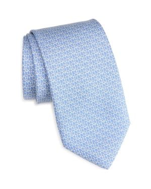 Ferragamo Cerchio Gancini Print Silk Tie - Blue