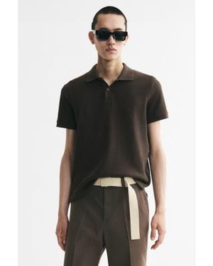H&M Slim Fit Waffle-Knit Polo Shirt - Black