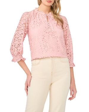 Cece Lace Ruffle Tie Neck Top - Red