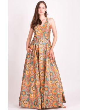 Ras Cora Sequins Embroidered Long Dress - Brown