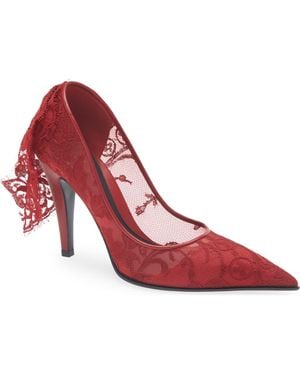 McQueen Drape Lace Pointed Toe Pump - Red