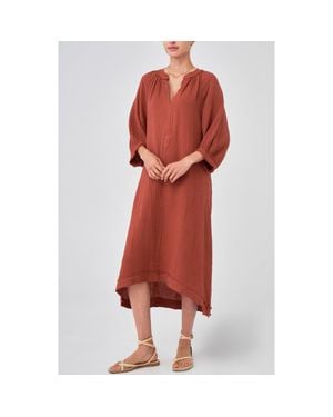 ocean + main Gauze Dress With Pockets - Red