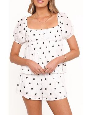 Petal & Pup Julia Polka Dot Puff Sleeve Top & Shorts Set - White
