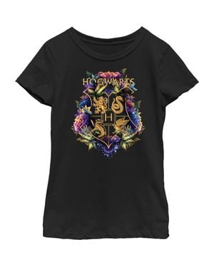 Harry Potter Girl's Hogwarts Plant Crest Graphic T-Shirt - Black