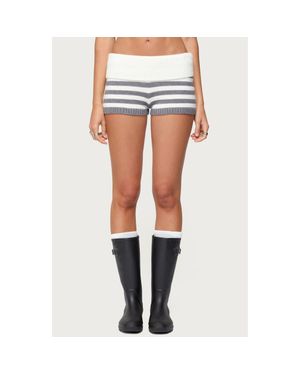 Edikted Saphi Stripe Foldover Waist Knit Shorts - Blue
