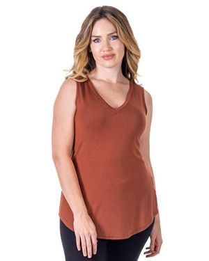 24seven Comfort Apparel Petites V-Neck Tunic Tank Top With Round Hemline - Red