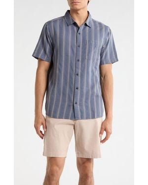 Roark Crosswinds Short Sleeve Cotton Blend Dobby Button-Up Shirt - Blue