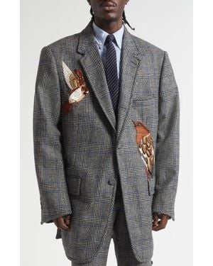 Thom Browne Canary Embroidered Glen Plaid Wool Sport Coat - Black