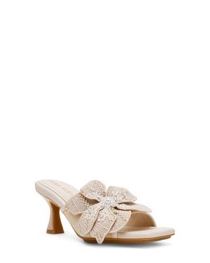 Anne Klein Julia Beaded Floral Slide Sandal - Natural
