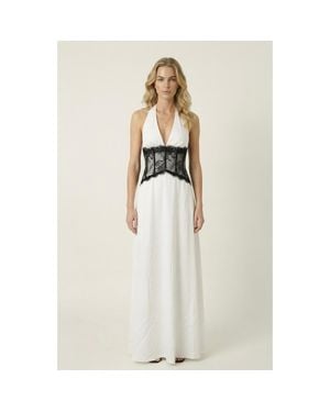 Modenaire Halter Lace Corset Maxi Dress - White